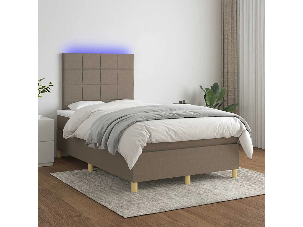 Sommier à lattes de lit matelas et LED taupe 120x190 cm tissu
