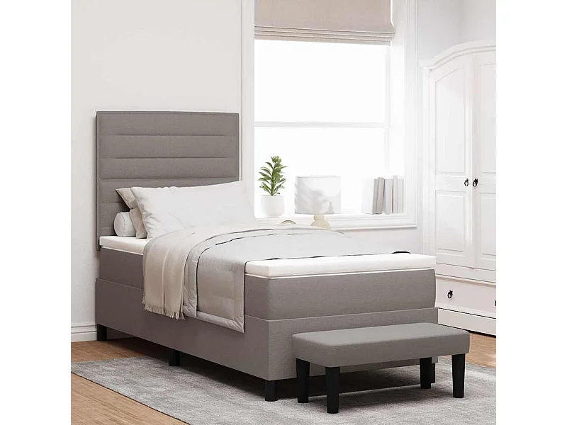 Lit à ressorts avec matelas Taupe 100 x 200 cm tissu