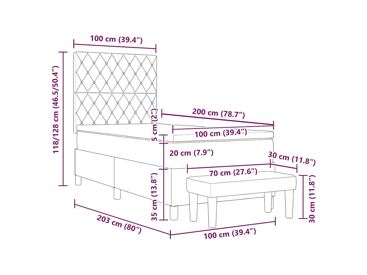 Boxspringbett mit Matratze Hellgrau 100 x 200 cm Samt
