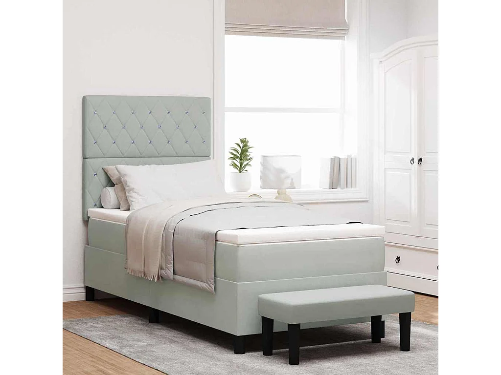 Boxspringbett mit Kopfteil Hellgrau 200 x 100 cm Samt