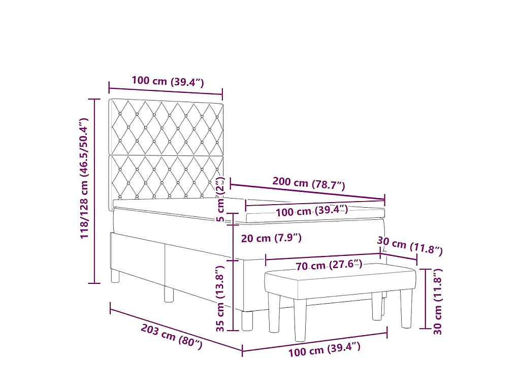 Boxspringbett mit Kopfteil Hellgrau 200 x 100 cm Samt