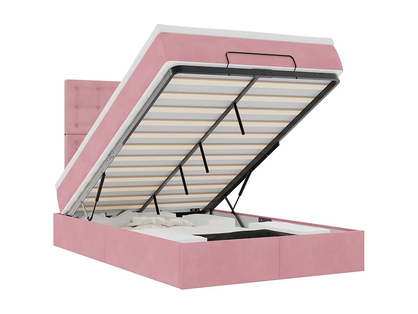 Struttura Letto Pouf con Materassi Rosa 120x190 cm Velluto