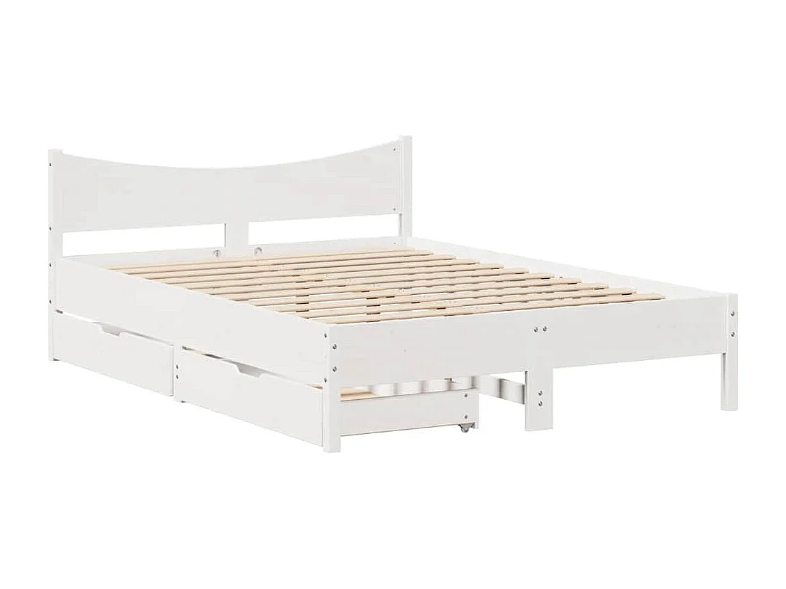 Cadre de lit avec tiroirs blanc 120x200 cm bois de pin massif