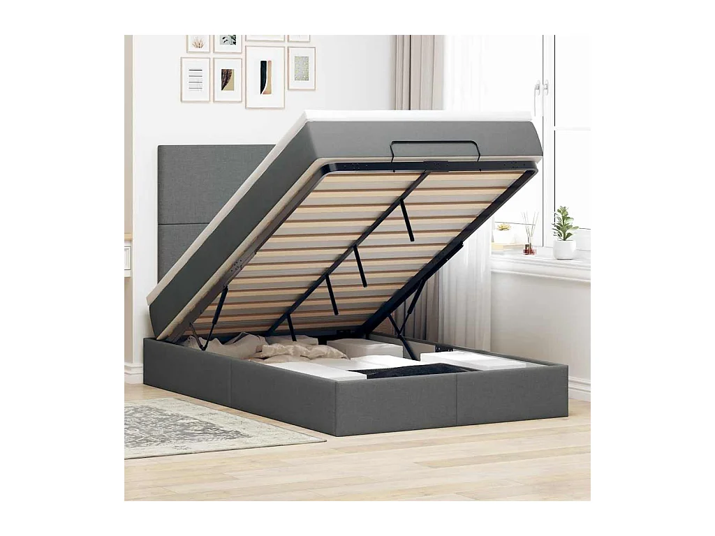 Ottoman-Bett mit Matratze & LEDs Dunkelgrau 120x190 cm Stoff