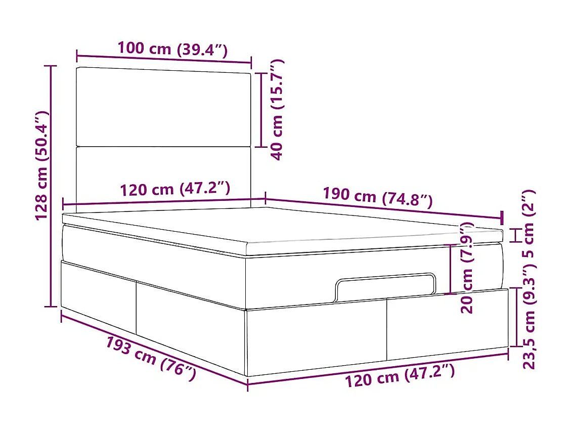 Ottoman bed met matras en LED's 120x190 cm stof donkergrijs