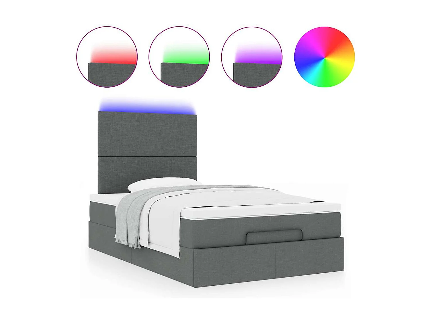Ottoman bed met matras en LED's 120x190 cm stof donkergrijs