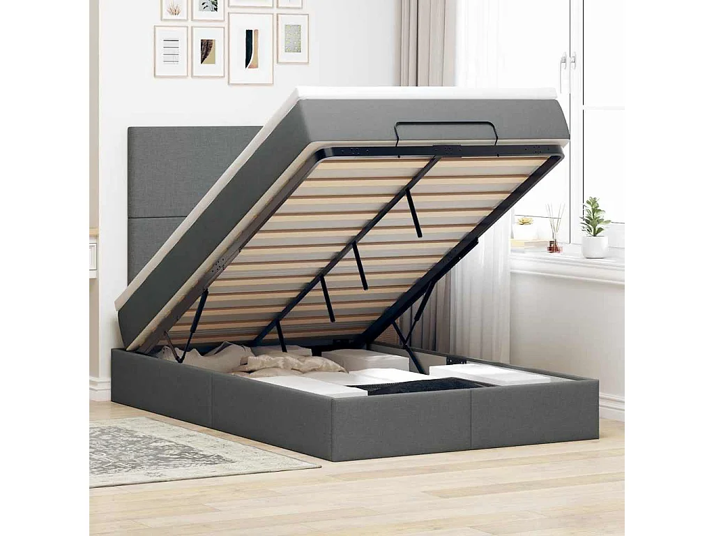 Ottoman bed met matras en LED's 120x190 cm stof donkergrijs