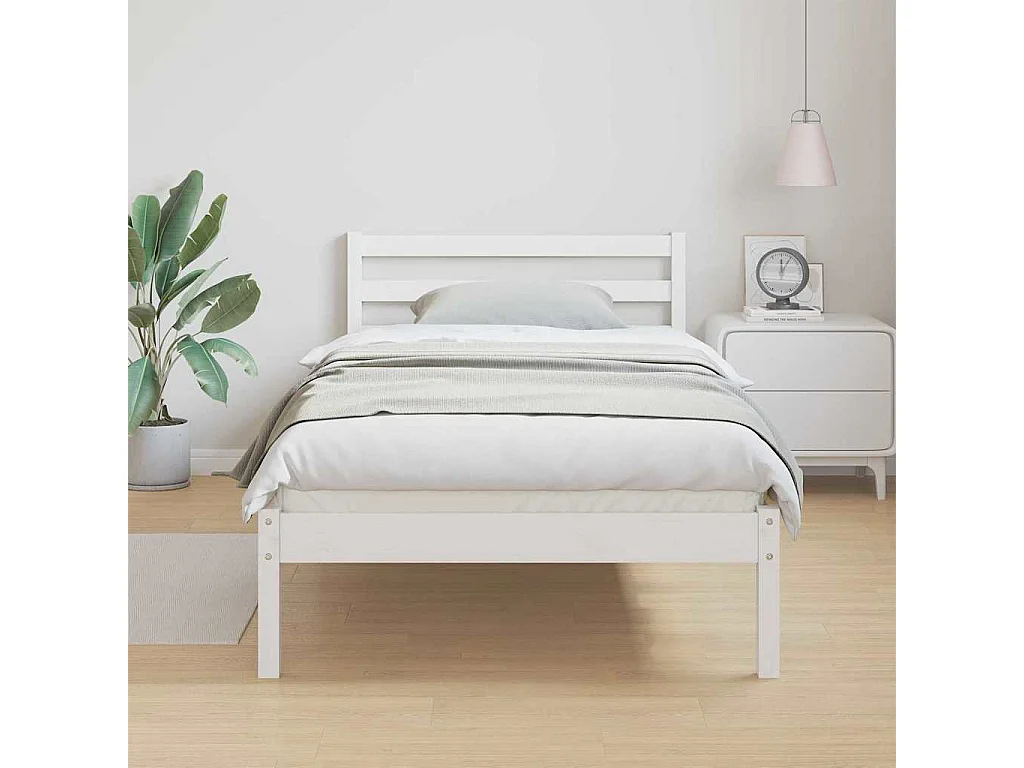 Cadre de lit Blanc 225,5 x 105,5 x 69,5 cm Bois de Pin Massif