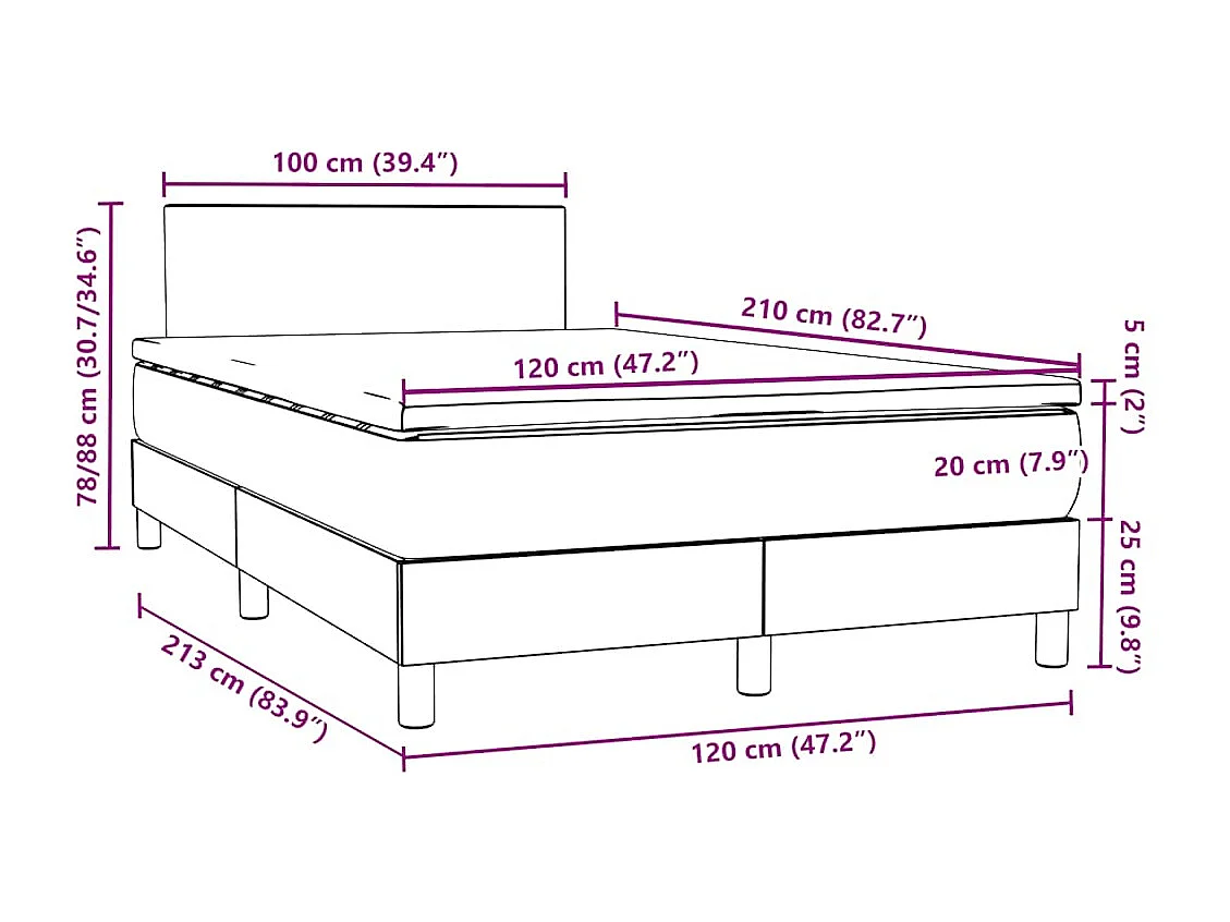 Cama boxspring c/ colchão 120x210 cm veludo cinzento-claro