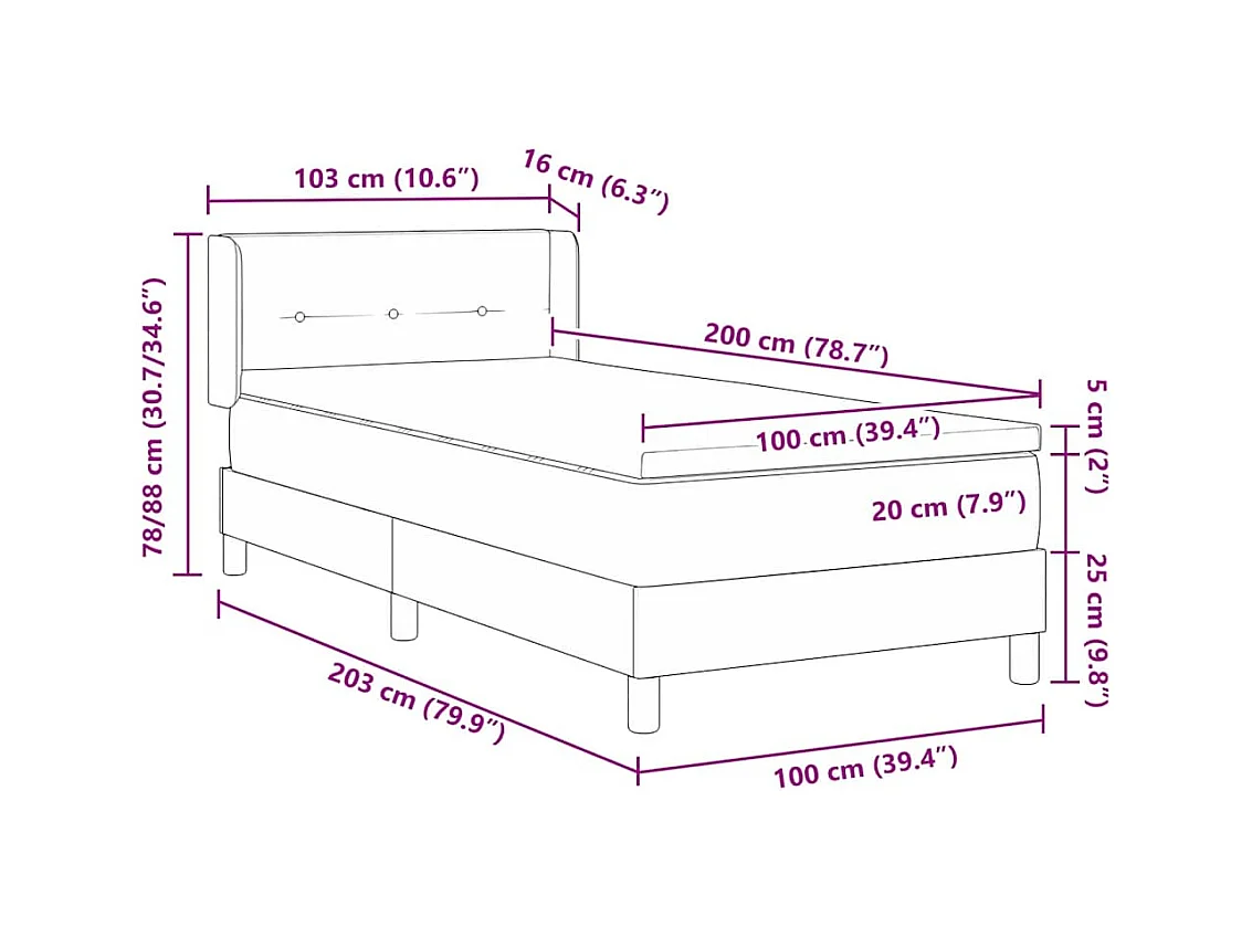 Lit à Ressorts avec matelas Gris foncé 100 x 200 cm tissu