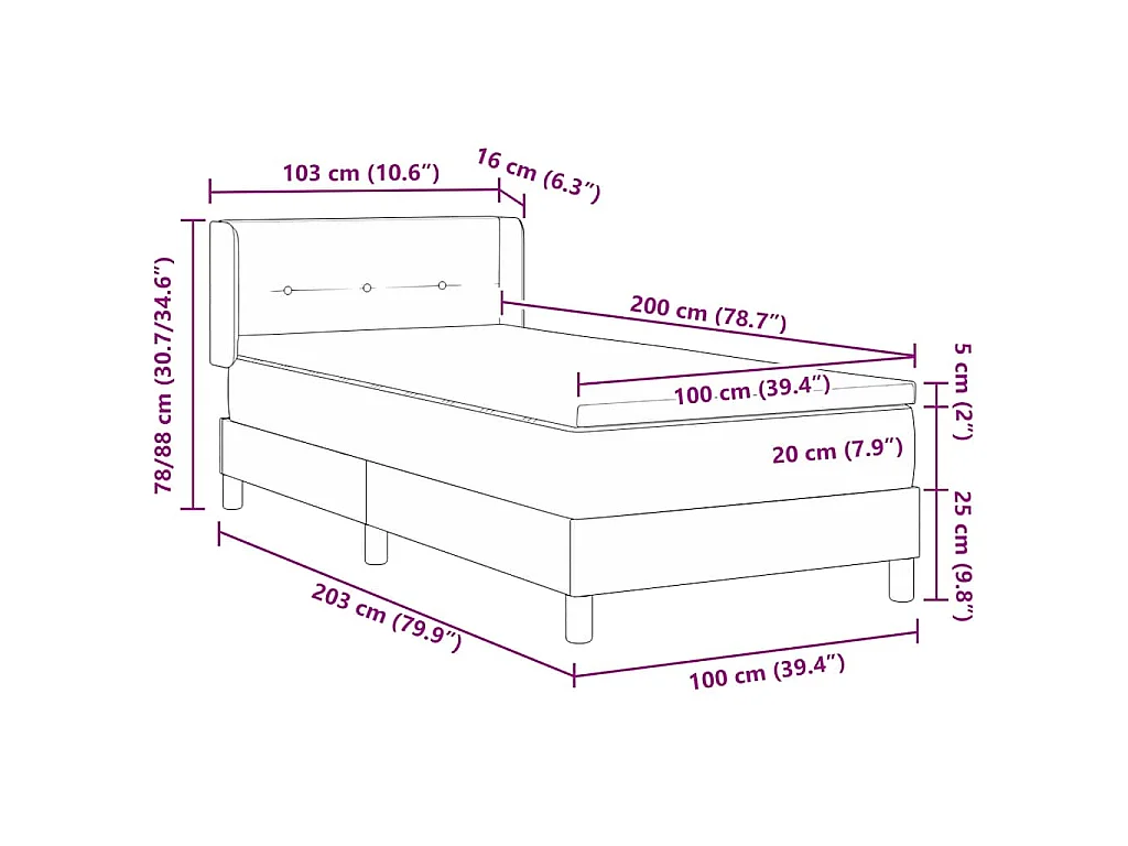 Boxspringbed met hoofdeinde Donkergrijs 200 x 100 cm Stof