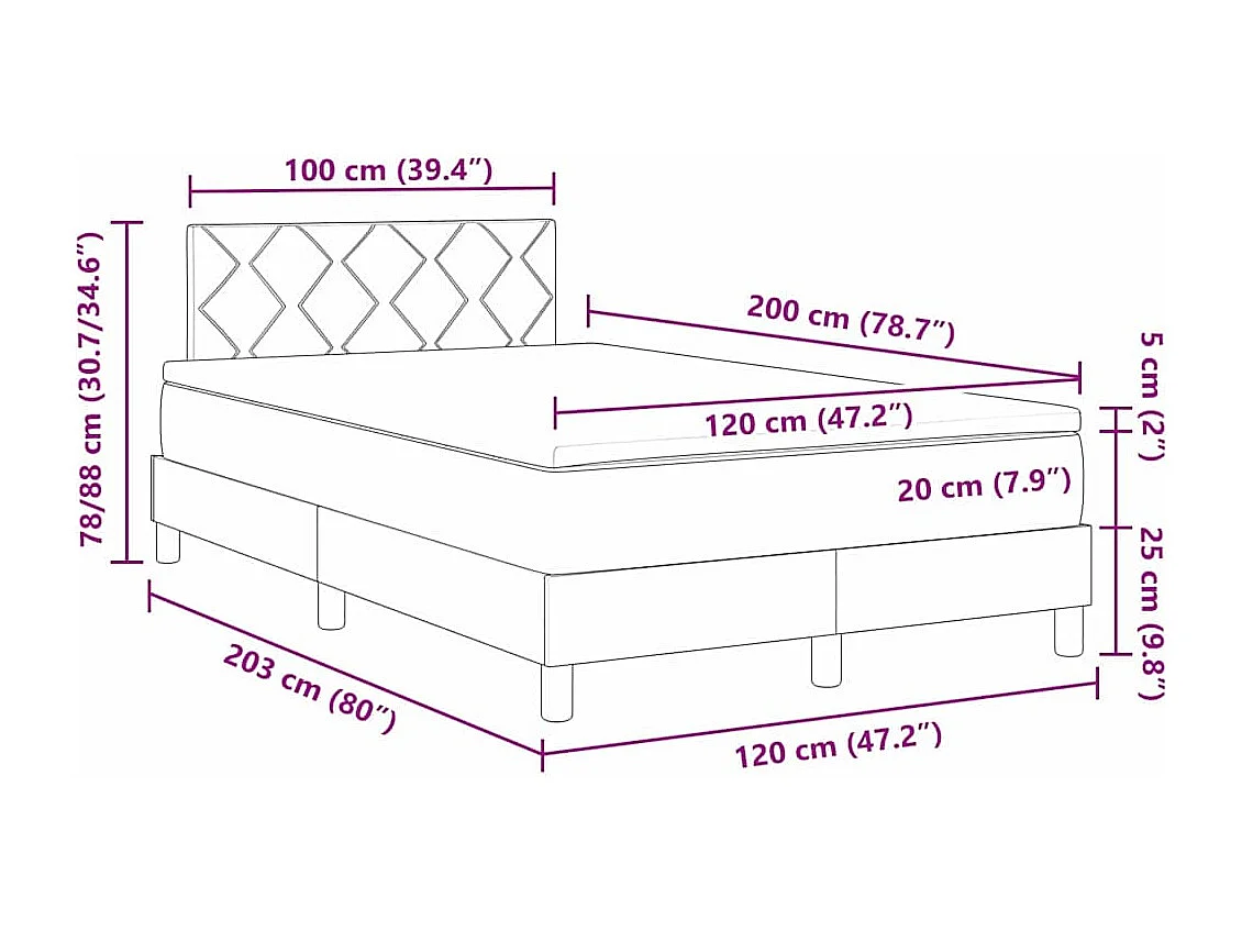 Boxspringbed met matras met hoofdeinde Zwart 120 x 200 cm Stof