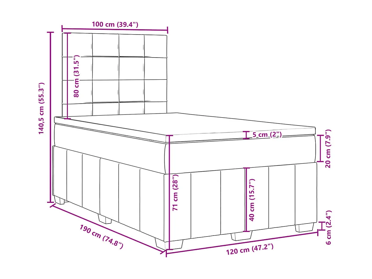 Cama boxspring c/ colchão 120x190cm tecido castanho-acinzentado