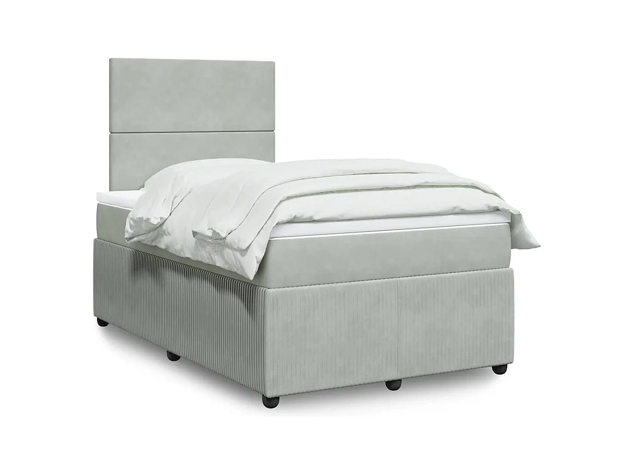 Sommier à lattes de lit et matelas gris clair 120x190cm velours