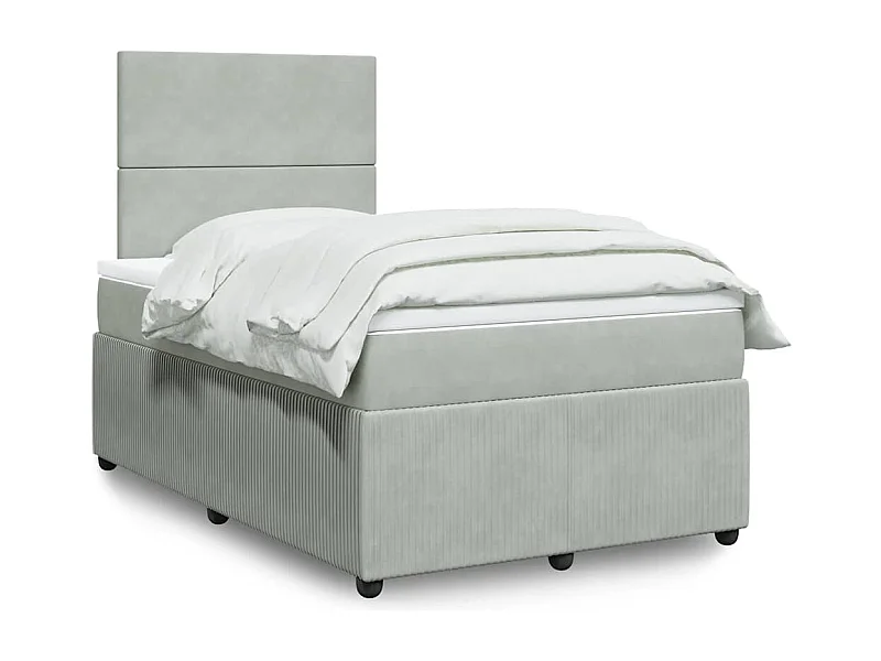 Cama box spring con colchón terciopelo gris claro 120x190 cm