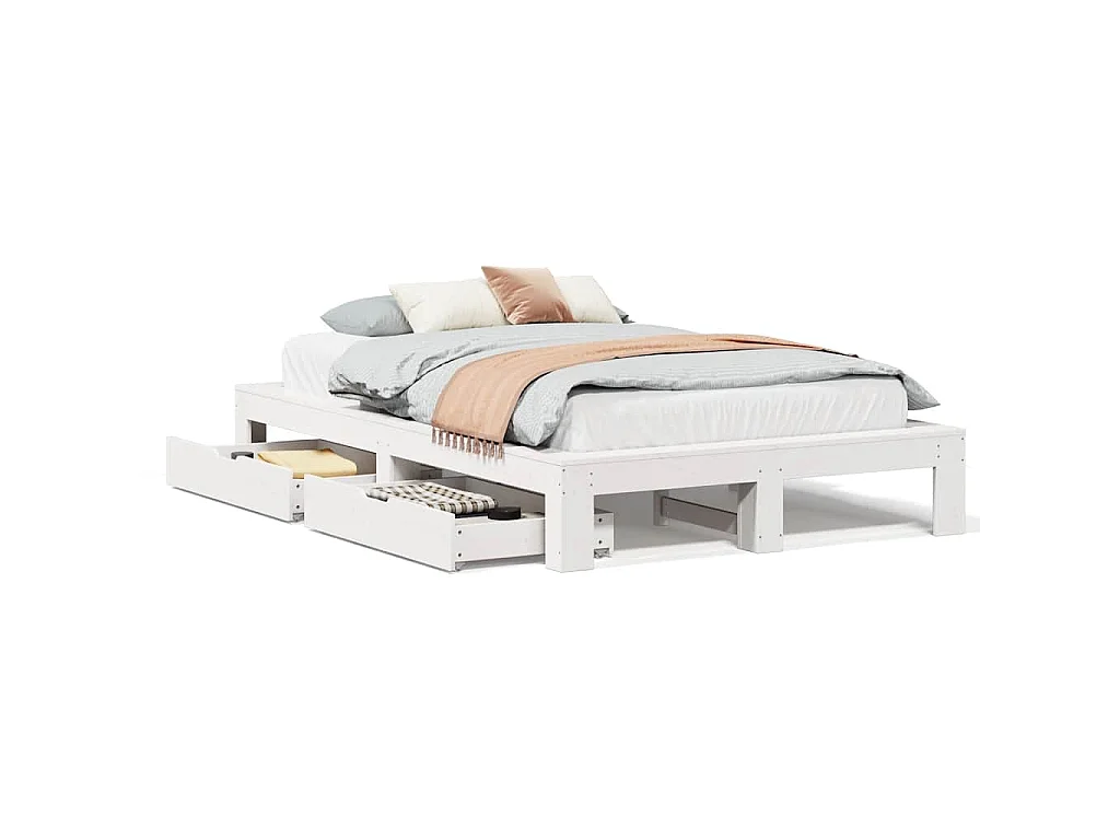 Cadre de lit sans matelas blanc 120x200 cm bois de pin massif