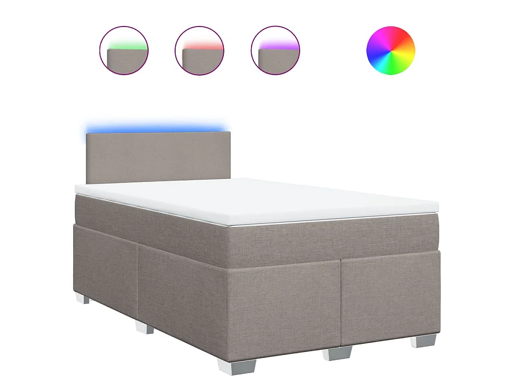 Cama box spring con colchón tela gris taupe 120x200 cm