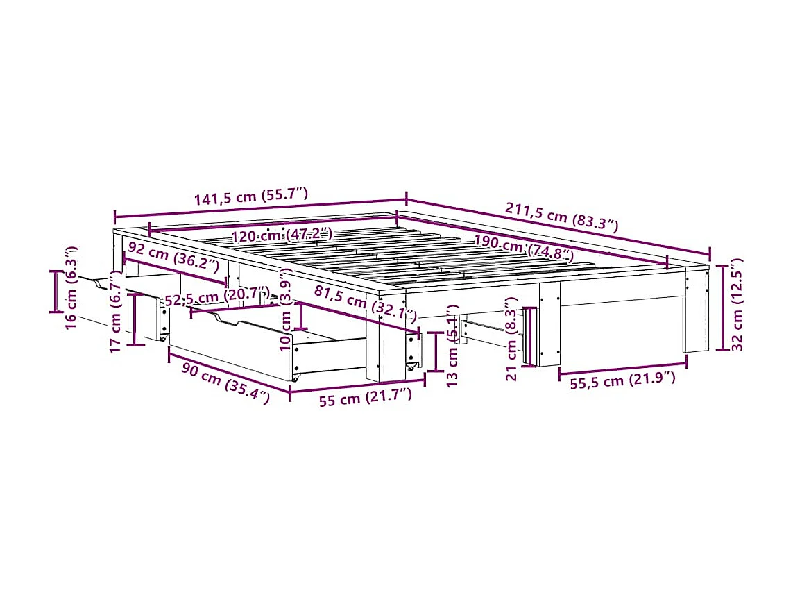 Massivholzbett ohne Matratze Weiß 120x190 cm Kiefernholz