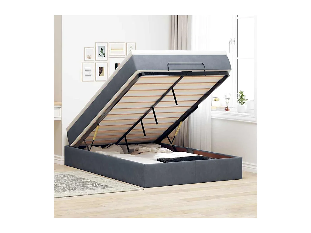 Ottoman-Bett mit Matratze Dunkelgrau 120x190 cm Samt
