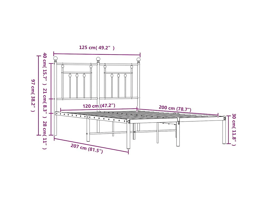 Cadre de lit métal sans matelas et tête de lit blanc 120x200 cm