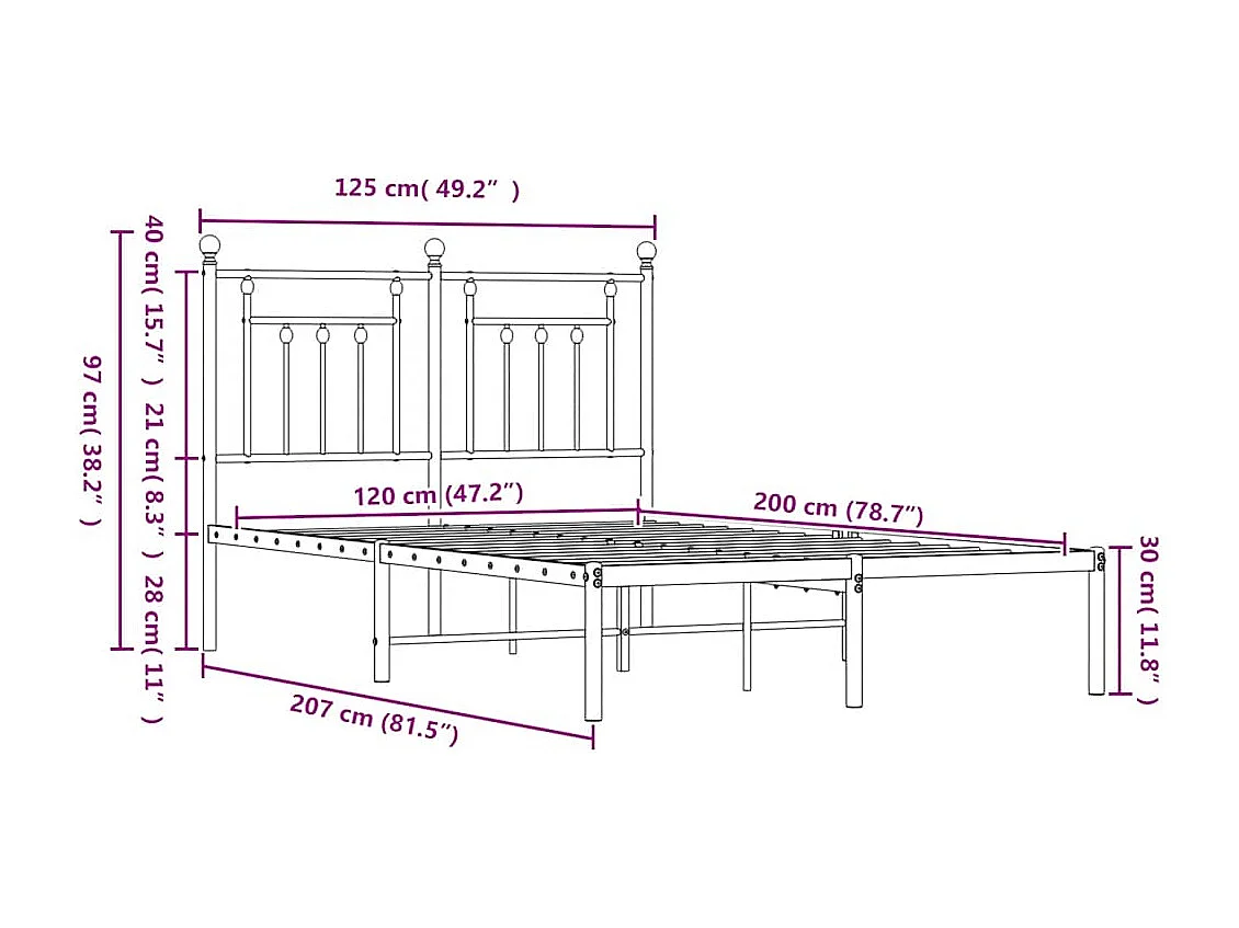 Cadre de lit métal sans matelas et tête de lit blanc 120x200 cm