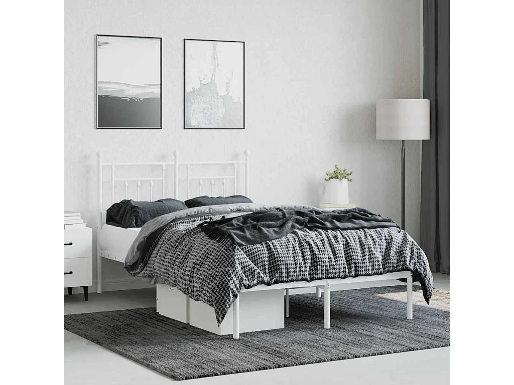 Cadre de lit métal sans matelas et tête de lit blanc 120x200 cm