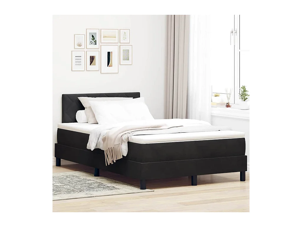 Lit à ressorts avec matelas Noir 120 x 190 cm tissu