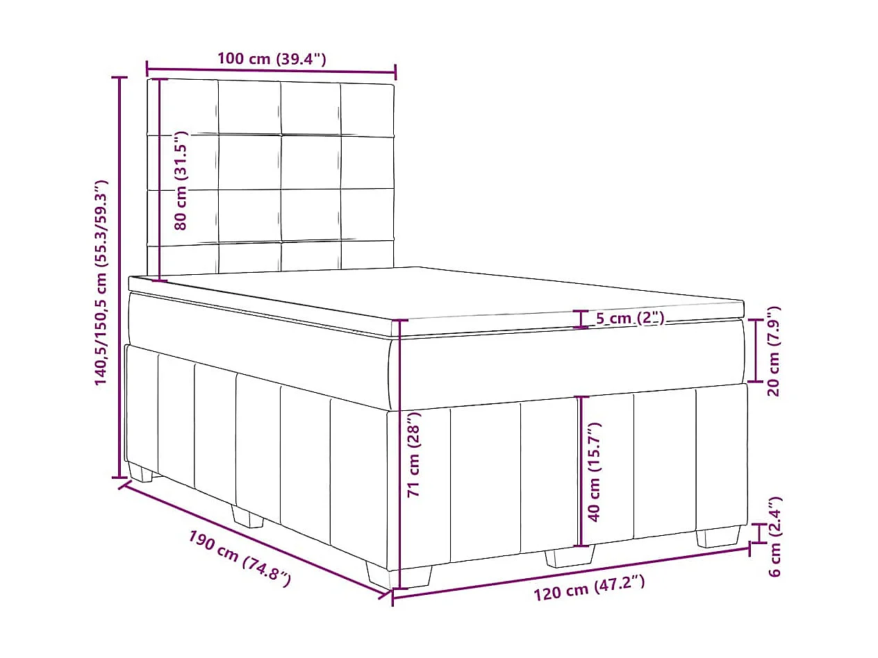 Boxspring met matras stof donkerbruin 120x190 cm