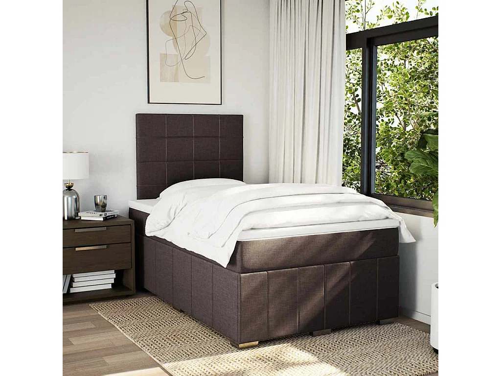 Cama box spring con colchón tela marrón oscuro 120x190 cm