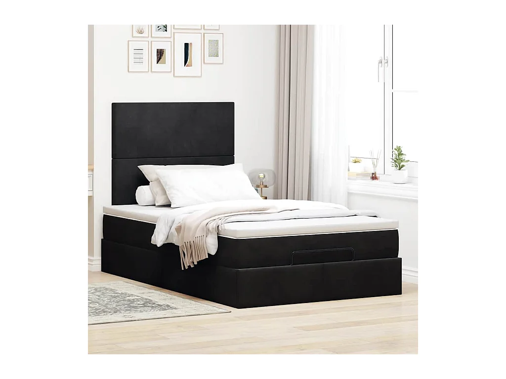 Cadre de lit ottoman avec matelas noir 120x200 cm velours