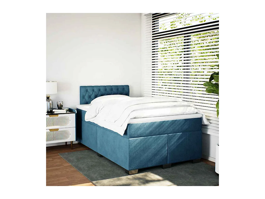 Boxspring met matras fluweel blauw 120x190 cm