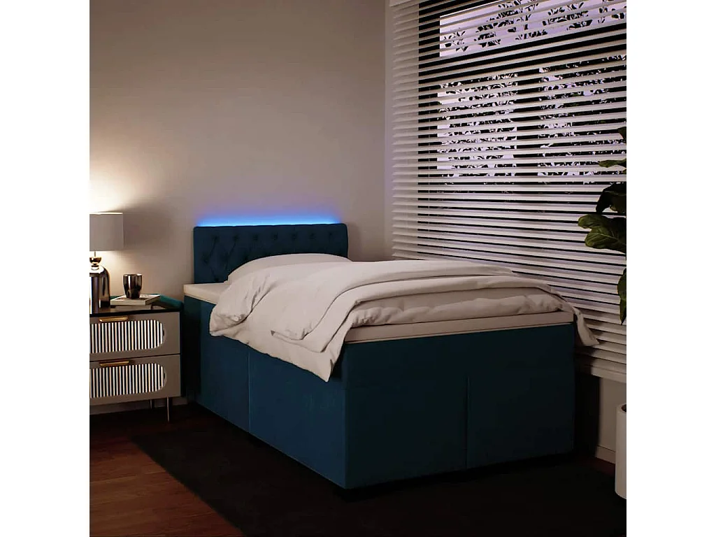 Sommier à lattes de lit et matelas bleu 120x190 cm velours