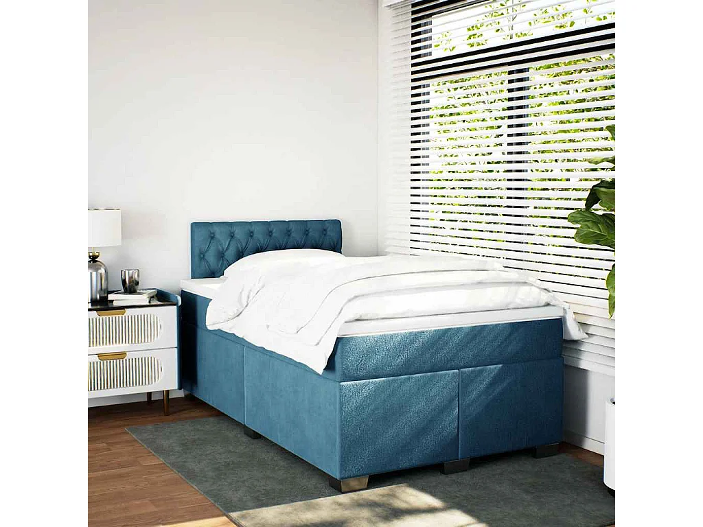 Boxspringbett mit Matratze Blau 120x190 cm Samt