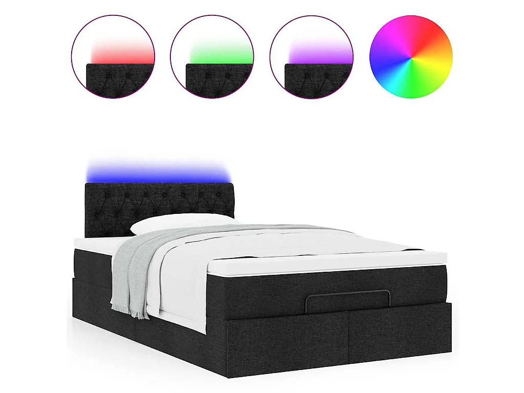 Pouf Letto con Materasso e LED Nero 120x190 cm in Tessuto
