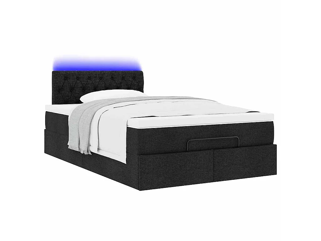 Pouf Letto con Materasso e LED Nero 120x190 cm in Tessuto