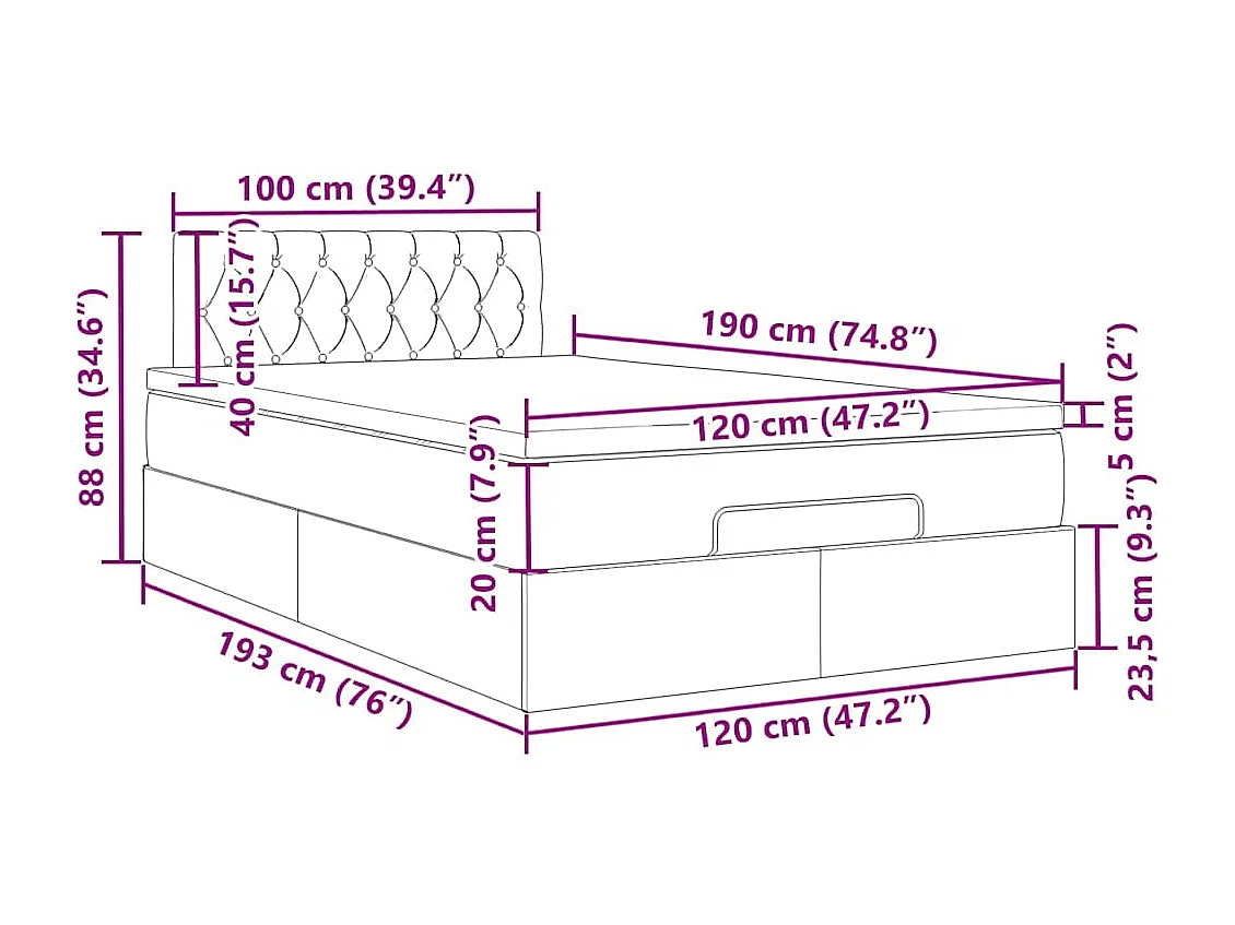 Bed poef met matras en LED's 120x190 cm fluweel lichtgrijs
