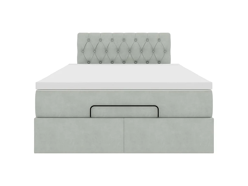 Cama otomana con colchón y LED terciopelo gris claro 120x190 cm