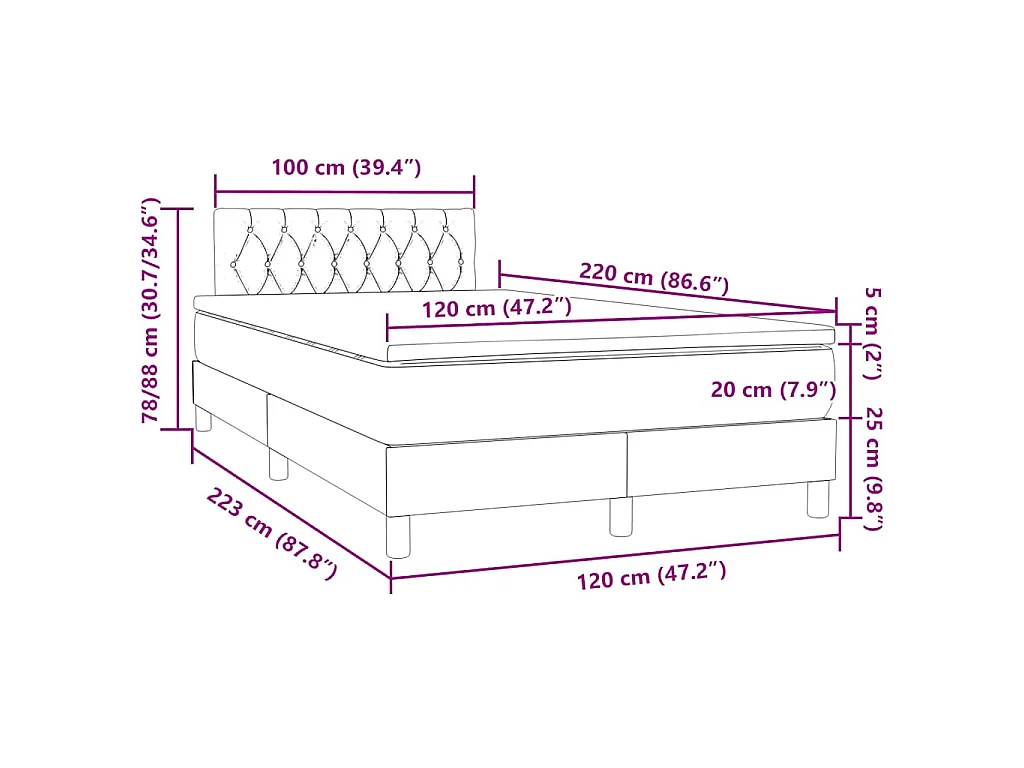Boxspring met matras fluweel roze 120x220 cm