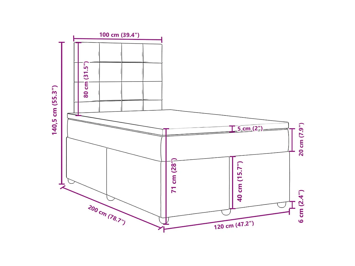 Cama box spring con colchón tela marrón oscuro 120x200 cm
