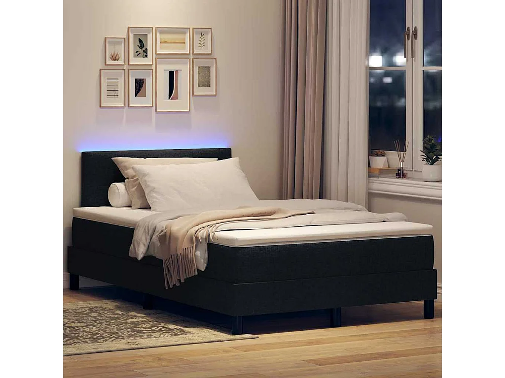 Lit à ressorts avec matelas avec LED Noir 120 x 190 cm tissu