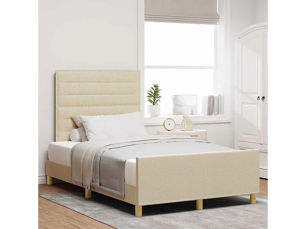 Bettgestell mit Kopfteil Creme 120 x 190 cm Stoff