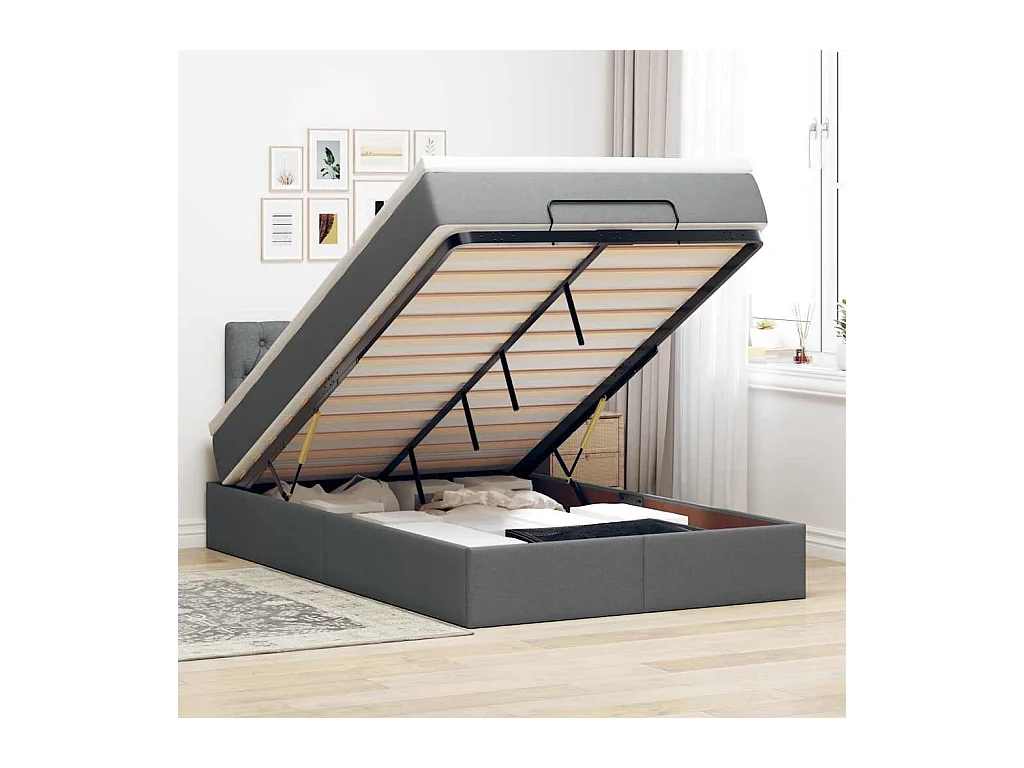 Ottoman-Bett mit Matratze Dunkelgrau 120x190 cm Stoff