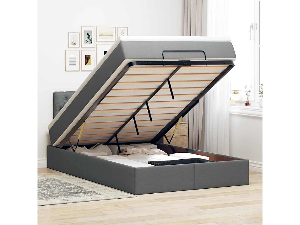 Ottoman-Bett mit Matratze Dunkelgrau 120x190 cm Stoff