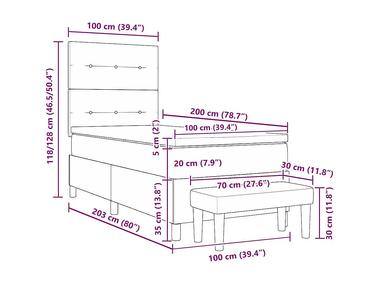 Boxspring bed met matras Donkerblauw 100 x 200 cm Fluweel