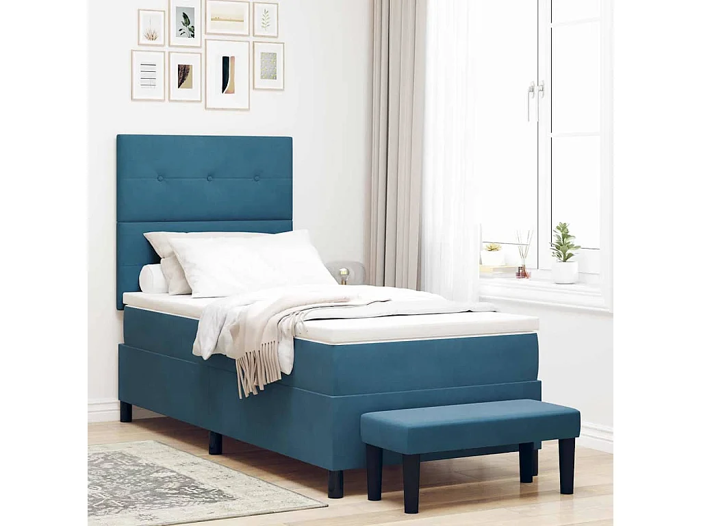 Letto a molle con cuscino Blu scuro 200 x 100 cm Velluto
