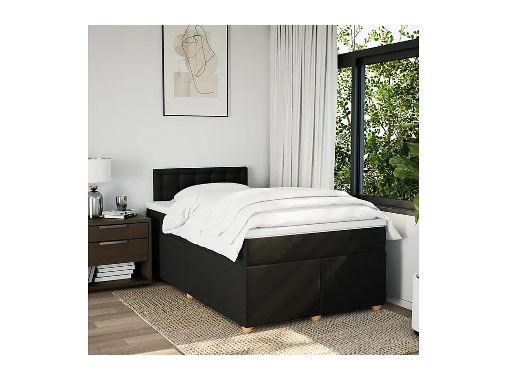 Sommier à lattes de lit avec matelas noir 120x190 cm tissu