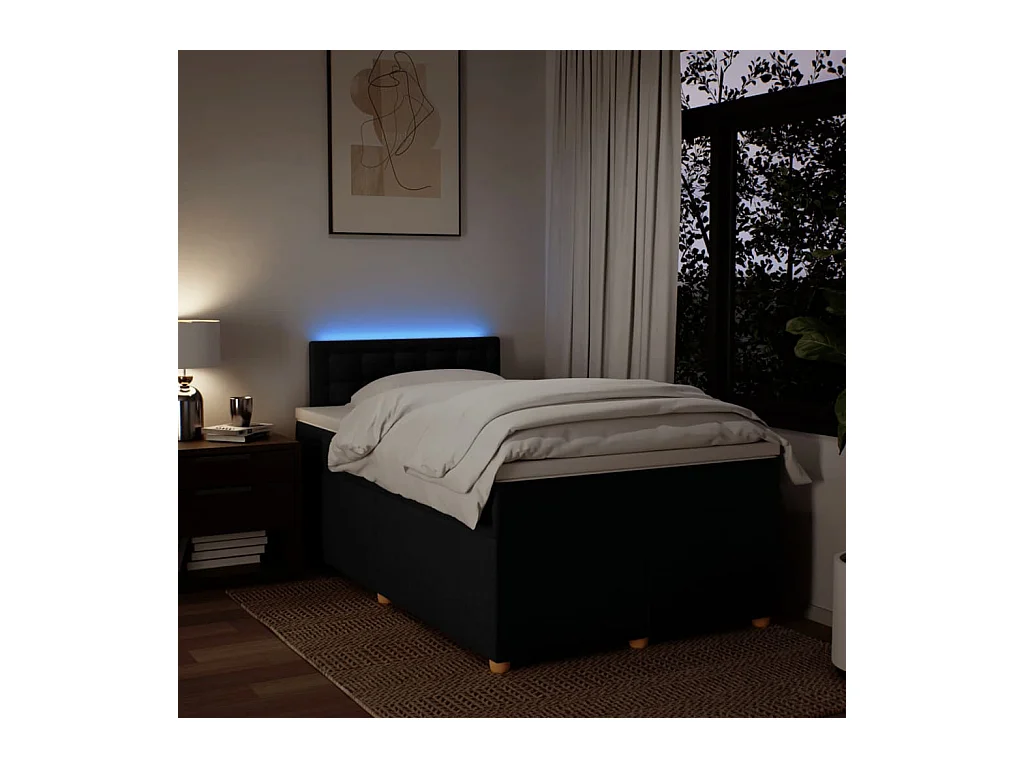 Sommier à lattes de lit avec matelas noir 120x190 cm tissu