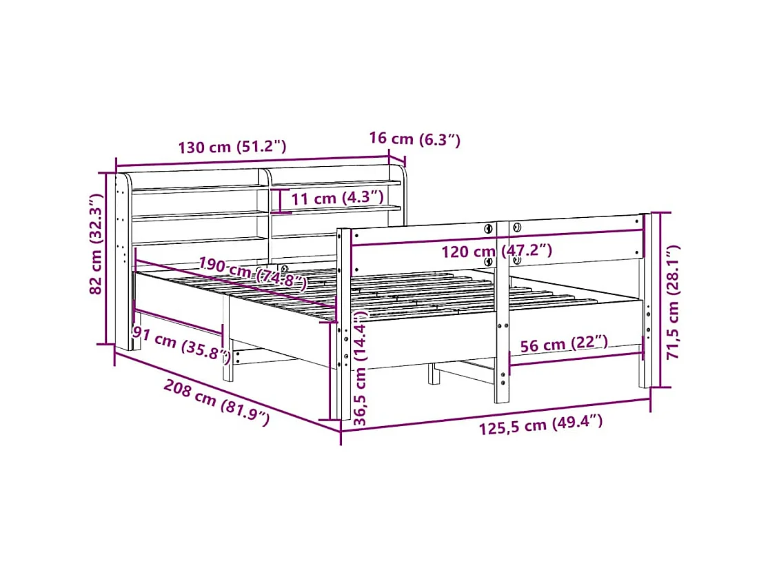 Cadre de lit sans matelas blanc 120x190 cm bois de pin massif