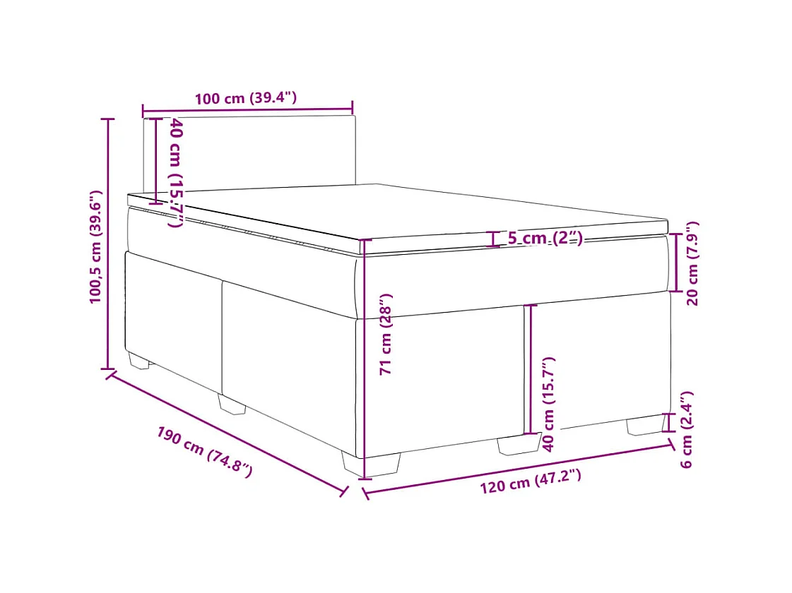 Cama boxspring com colchão 120x190 cm veludo rosa