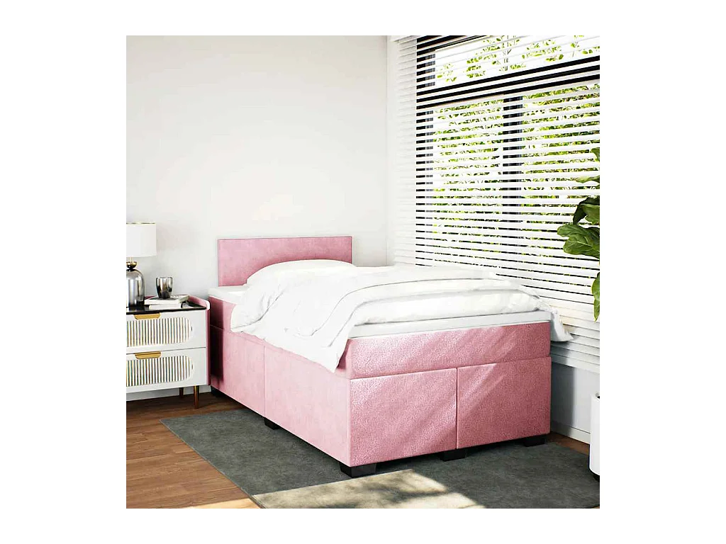 Cama boxspring com colchão 120x190 cm veludo rosa
